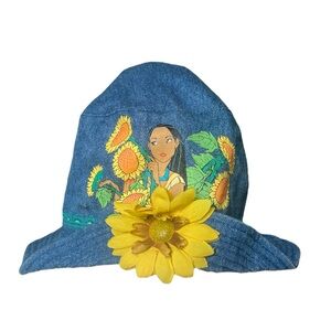 Vintage 1990’s DISNEY Pocahontas Sunflower Denim Bucket Hat Girls Ages 2-4 Yrs